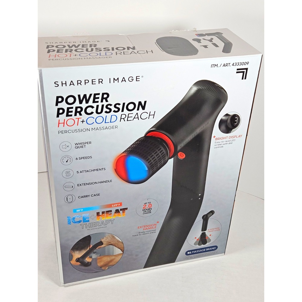 FIXABLE Sharper Image Power Percussion Hot Cold Reach Massage Gun 5 Heads Case
